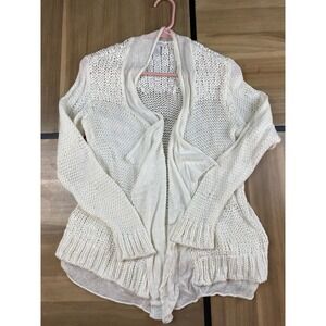 Chicos Cream Knit Open Front Cardigan Sweater Waterfall Draped Layering Size 0